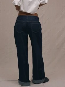 MUSERA Roll Over Hem Wide Leg Jeans, Spring 90's Y2k