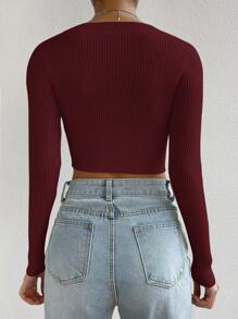 SHEIN X Antonella SHEIN EZwear Scoop Neck Ribbed Knit Crop White Sweater