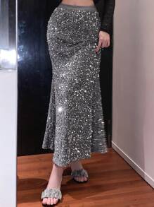DAZY Back To School Ladies Sequin Decorated Party Skirt Prom Skirt,Fall Women Clothes