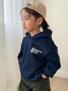 DAZY Young Girl Fall Clothes Young Girl Hooded Sweatshirt With Letter Print - Navy Blue - View 4