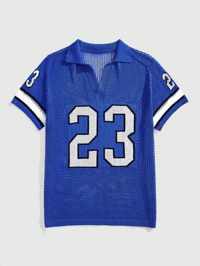 Prep Men's Jersey Spring/Summer Numeric Print Knit Casual Short Sleeve Pullover Top, Football Style