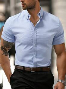 Manfinity Mode Men's Plaid Front Button Short Sleeve Casual Top, Daily Wear