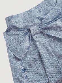 SHEIN MOD Women's High Waist Denim Effect Bow Skort , Summer Casual , College Students