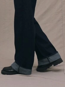 MUSERA Roll Over Hem Wide Leg Jeans, Spring 90's Y2k
