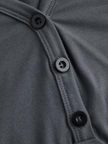 SHEIN EZwear 女士 V 领长袖褶皱休闲 T 恤，纯色，秋季