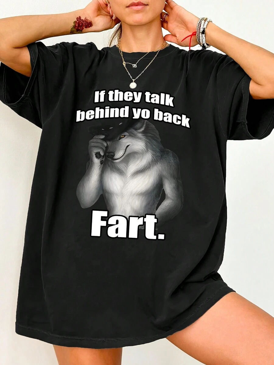 INAWLY 女士圆领短袖动物纹印花休闲上衣，适合日常穿着 - 黑色 - 查看 1