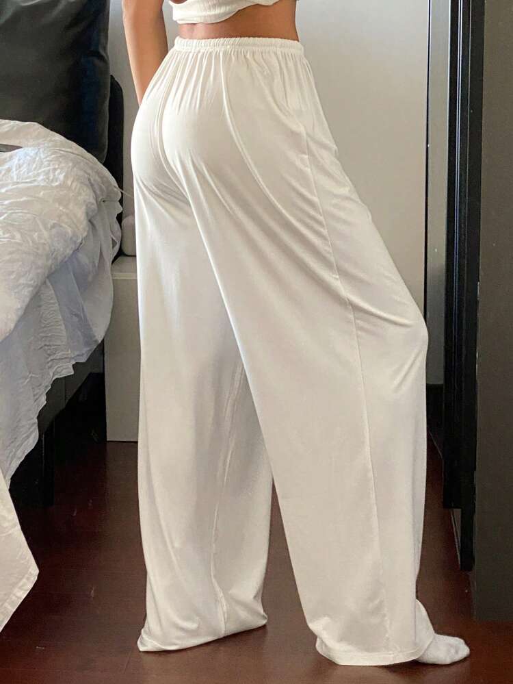 Women's Casual Solid Color Drawstring Waist Loungewear Cozy Pants, Fall Pajama