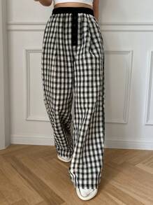 DAZY Pantalones de pijama rectos de mujer de corte holgado a cuadros