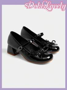 Dola Lovely Bombas con tacón ancho, punta redonda, escote bajo, lazo en la correa posterior. Zapatos de tacón alto de moda para dama, adecuados para la primavera, descanso de primavera y Pascua
