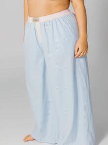Aralina Curve Contrast Stripe Boxer Pajama Lounge Pants - Blue - View 9