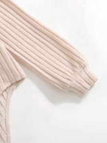 2pcs/Set Tween Girls Ribbed Knit Turtleneck Casual Long Sleeve Jumpsuit - Light Grey - View 5