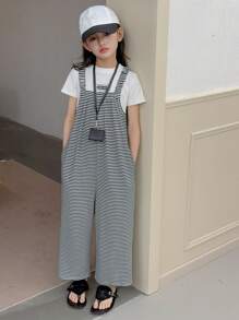 DAZY Tween Girls' Minimalist Fashion Casual Everyday Stripes Sleeveless Jumpsuit,Back To School Clothes - Black and White - View 6