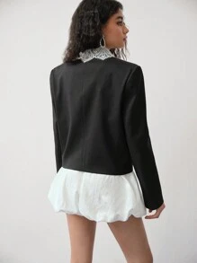 MOTF STUDIO CONTRAST LACE DOUBLE BREASTED CROPPED BLAZER, COLORBLOCK BLAZER, SPRING BLAZER