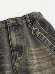 SHEIN Tween Girls Retro Blue Denim Skirt