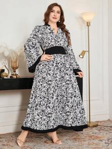 Modelyn 大码纯色拼布长袖休闲长裙 - 彩色 - 查看 1