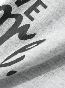 DAZY 2pcs/Set Tween Girl Round Neck Letter Print Short Sleeve T-Shirt + Pants Spring/Summer Outfit - Grey - View 7