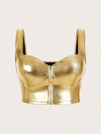 SHEIN ICON Große Größen einfarbiges Top mit Reißverschluss an der Vorderseite und breiten Trägern, minimalistisches Design, für den Alltag, Sommer