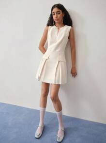 MOTF STUDIO 褶皱 A 字形背心裙 - 白色 - 查看 7