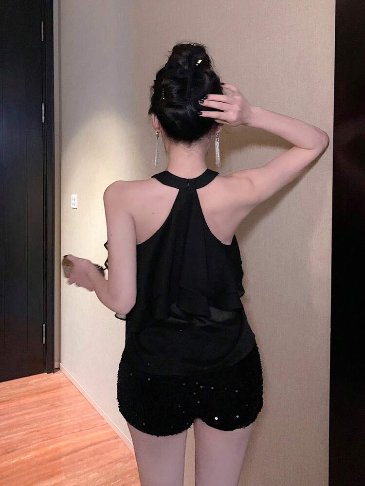 Women's Spring Style Shoulder Cut-Out Blouse, Sexy Night Out , Summer,Ruffle Turtleneck Women