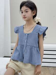 DAZY Tween Girl Denim Blouse,Girls Summer Outfits,Back To School Clothes - Blue - View 5
