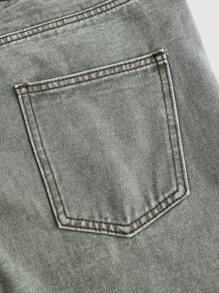 SHEIN MOD 女士休闲宽松直筒绿色牛仔裤 - 綠色 - 查看 4