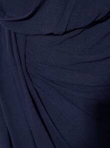 SHEIN BAE Plus Size Apricot Linen Asymmetrical Cowl Neck Elasticated Pleated One Shoulder Long Sleeves High Slit Long Dress Women's Elegant Holiday Date Romantic Date Party Senior Cocktail Dress, Halloween Party, Christmas Party - Navy Blue - View 7