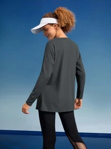 In My Nature Top à manches longues, fendu, couleur unie, décontracté, pour femmes. Vêtements de randonnée pour femmes
