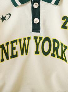 SHEIN 2pcs/Set Young Boys Short Sleeve Printed Polo Shirt + Matching Shorts, Versatile & Comfortable, Suitable For Daily Wear, Outdoor Activities, Travel, School, Spring/Summer