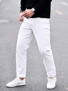 Manfinity Homme 男式休闲修身牛仔裤，带口袋 - 白色 - 查看 7