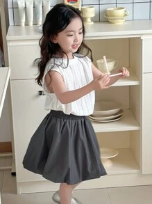 Dazy Kids 2 件套：年轻女孩纯色无袖休闲简约背心和迷你裙，女孩夏季服装 - 白色 - 查看 6