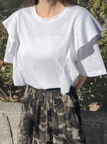 TrendSteals Women's Layered Ruffle Trim Loose T-Shirt - White - View 5