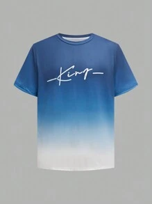 SHEIN Vacaura 2pcs/Set Teen Boy Letter Print Gradient Short Sleeve Top And Pants Set - Multicolor - View 9