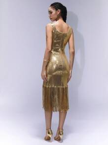 Aveloria Affinna Vestido ajustado sin mangas con lentejuelas y adornos con flecos para el Día de San Valentín para mujer, primavera/verano