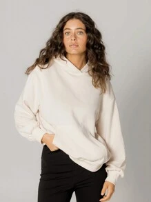 Aralina Oversized Cream Kangaroo Pocket Hoodie Sweatshirt With Headband - Khaki - View 4