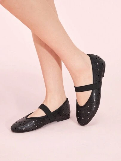 CUCCOO DOLLMOD 女款交叉橡胶钻石装饰舒适优雅黑色平底鞋