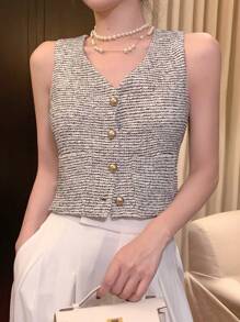 DAZY Women's Sleeveless Textured Button Work Vest Women Blazers