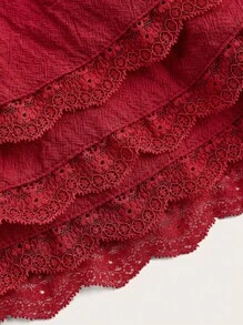 SHEIN Sweetina Falda de cintura baja con patchwork de encaje multicapa - Burdeos - Ver 4