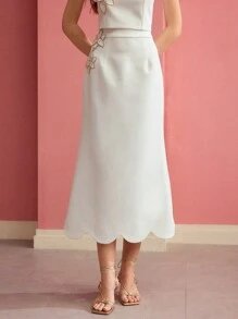 MOTF PREMIUM FLORAL PATCHED SCALLOP TRIM SKIRT - White - View 6