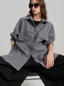 Ontre Women Front Button Up Long Sleeve Pocket Simple Blouse, Casual Everyday Wear