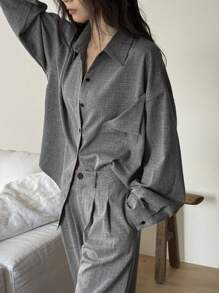 DAZY 2 件套女士休闲套装 - 正面纽扣长袖上衣和裤子