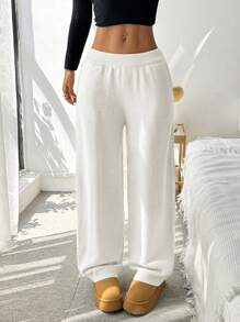 SHEIN EZwear 1 pièce Pantalon décontracté à taille élastique avec poches pour femme, simple pour un usage quotidien
