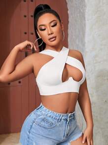 SHEIN SXY Women Solid Color Sleeveless Hollow Out Slim Fit Casual Blouse, Daily Wear