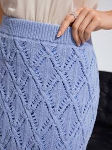Modelyn Women's Solid Color Slim Fitted Knitted Skirt, Casual Daily Wear - Blue - View 3