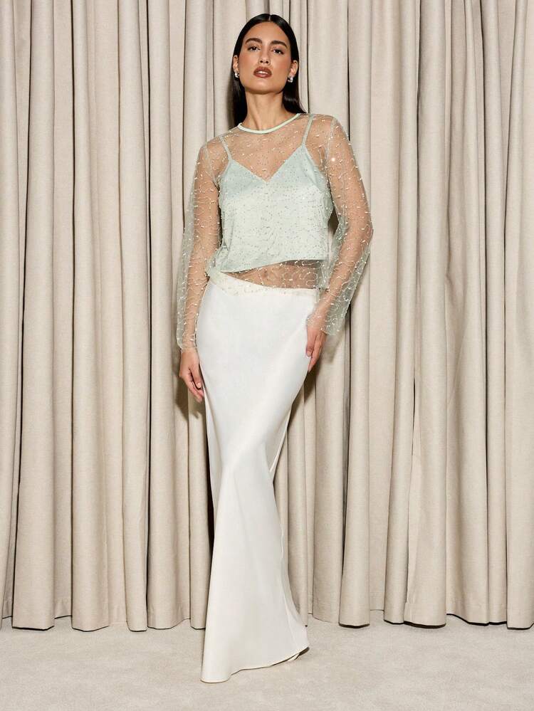 Elegant Sheer Mesh Sequin Two-Piece Outfit