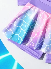 Sparklyn Đồ bơi Tankini hai mảnh cho bé gái, đồ bơi hai mảnh thiết kế nàng tiên cá có áo tay ngắn và quần ngắn - Nhiều màu - Xem 4