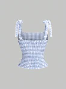 Sweetra 女士清爽简约蕾丝拼布格子吊带背心，夏季和春季度假