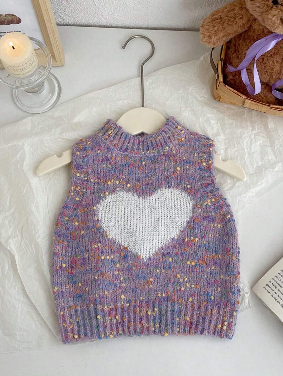 Baby Girl Colorful Heart Patterned Knit Sweater Vest