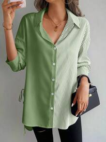 SHEIN LUNE Blusa asimétrica casual de mujer con bloques de color y rayas, camisa de mujer para primavera/otoño