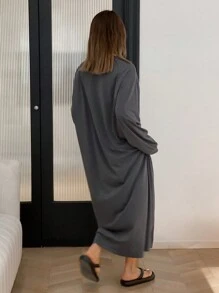 DAZY Letter Print Decor Loose Fit Women Spring Home Dress - Dark Grey - View 2