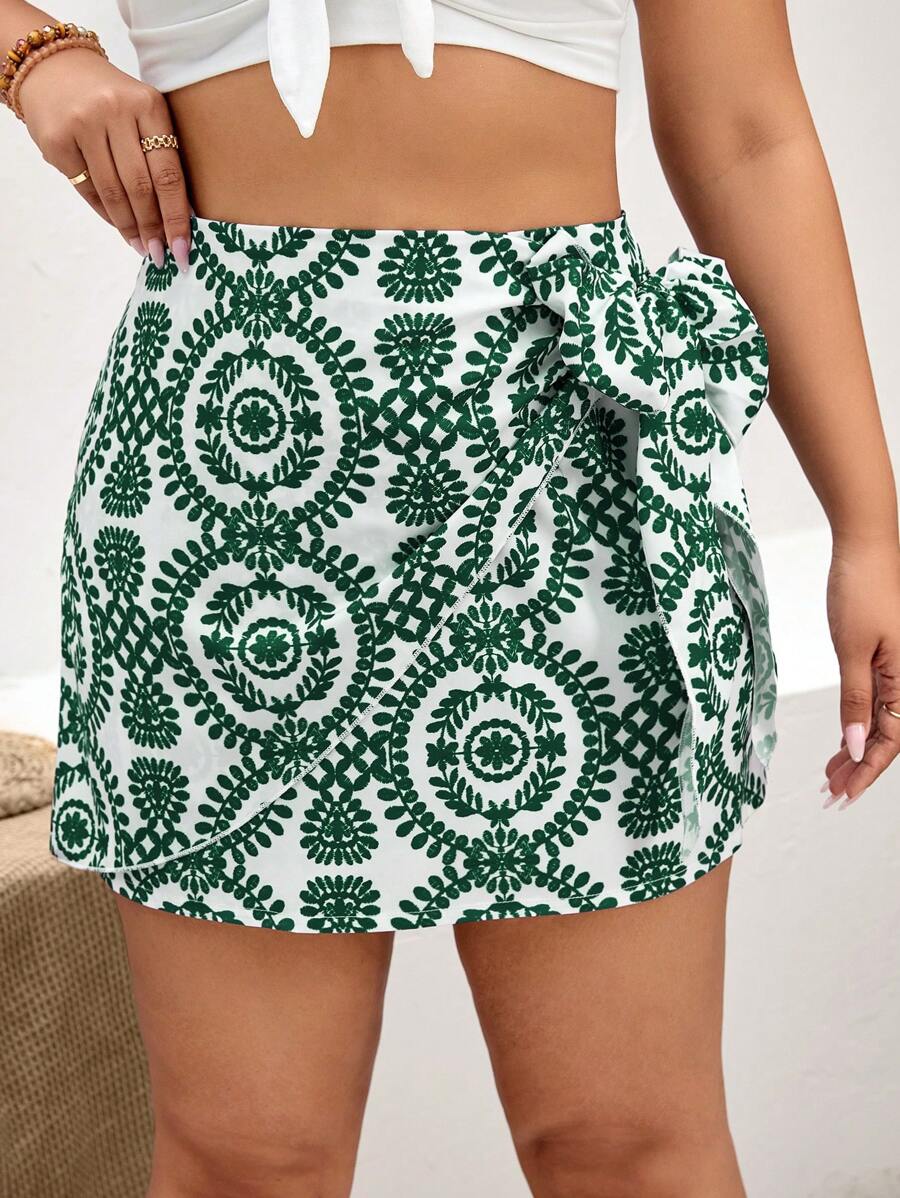 SHEIN VCAY Saia de verão com estampa allover e nó lateral